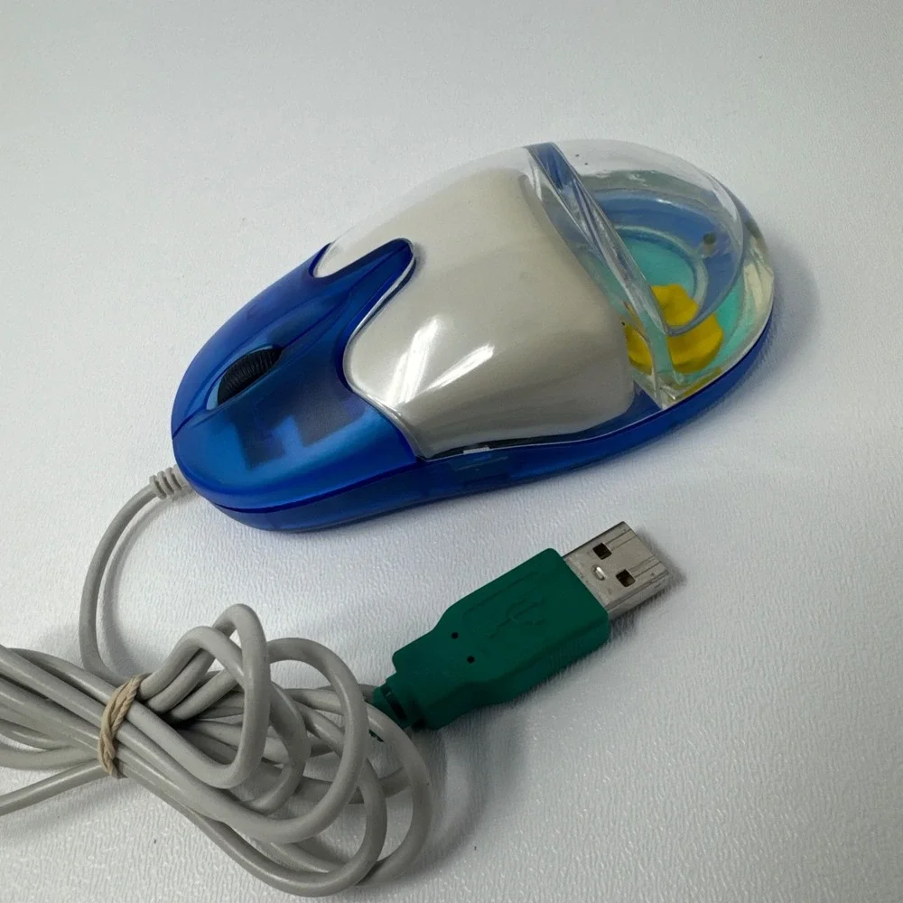Vintage Aqua Mouse Y2K Blue Liquid Floating Rubber Duck USB Wired Optical Mouse